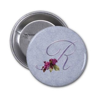 Pink Roses Monogram R Pinback Buttons