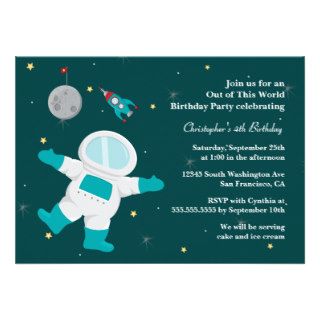 Outer space astronaut birthday party invitation