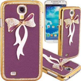 WwWSuppliers Fancy Bling 3D Bow Case for Samsung Galaxy S4 i9500 M919 i545 i337 Purple with White Bow Cover + Screen Protector Cell Phones & Accessories