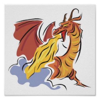 red fire breathing dragon print