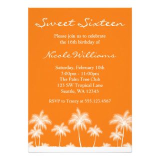 Tropical Palm Trees Orange Sweet 16 Invitation