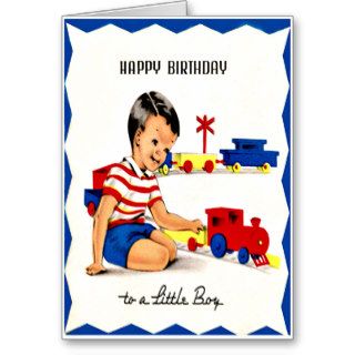 Toy Train   Retro Happy Birthday To A Little Boy Greeting Cards