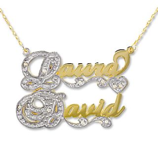 Script Couples Name Necklace in 10K Two Tone Gold with Diamond