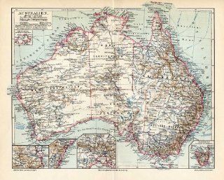 Antique Map AUSTRALIA TASMANIA SYDNEY Meyers 1895   Lithographic Prints
