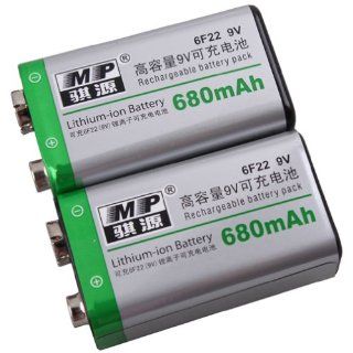 2pcs MP High performance Rechargeable 6F22 9v 680mAh Lithium ion Li ion Battery  Digital Camera Batteries  Camera & Photo