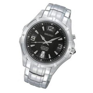 tone stainless steel watch with round black dial model snq123 $ 375