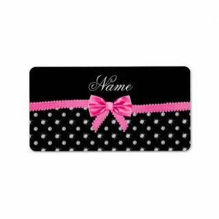 Personalized name black diamonds pink bow address label