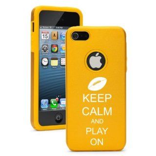 Apple iPhone 5 5S Yellow Gold 5D1422 Aluminum & Silicone Case Cover Keep Calm and Play On Football Cell Phones & Accessories