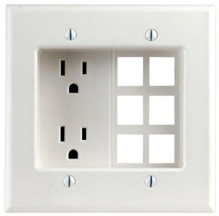 Leviton 690 W 15 Amp, 2 Gang Recessed Device with Duplex Receptacle and QuickPort Plate, Residential Grade, White   Electric Plugs  
