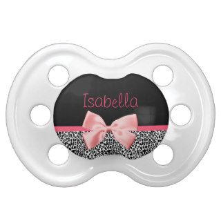 Trendy Black And White Leopard Print Pink Ribbon Pacifiers