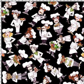 By HALF YARD Loralie Designs Whats Cookin? TOSSED CHEFS Black 691 882 Quilting Cotton Sewing Fabric