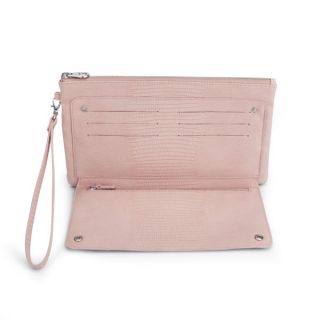 French Connection Womens Tibby Croc Stud Zip Top Clutch   Dusty Melon Croc      Womens Accessories
