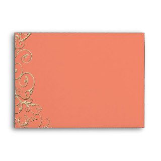 Vintage Coral Gold Swirl Wedding Envelope