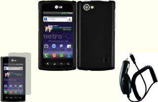 Black Hard Case Cover+LCD Screen Protector+Car Charger for LG Optimus M+ MS695 Cell Phones & Accessories