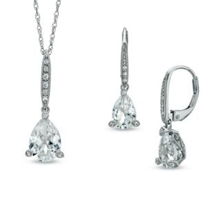 Pear Shaped Lab Created White Sapphire Pendant and Earrings Set in