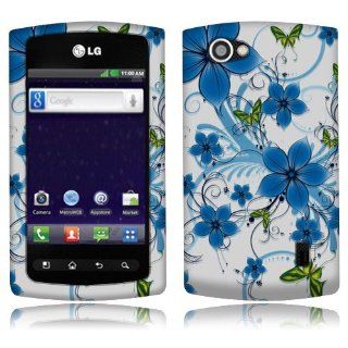 LG Optimus M+ MS695 Blue Sakura Rubberized Cover Cell Phones & Accessories