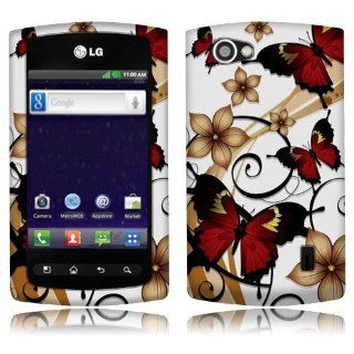 LG Optimus M+ MS695 Butterflies With Flower Rubberized Cover Cell Phones & Accessories