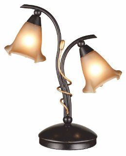 Normande Lighting HM3 686 2 x 13W Daylight Tulip Table Lamp, Rust Color with Two Frosted Glass Tulip Shades    