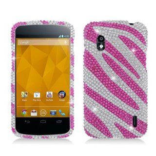 Aimo LGE960PCLDI686 Dazzling Diamond Bling Case for LG Nexus 4 E960   Retail Packaging   Zebra Hot Pink/White Cell Phones & Accessories
