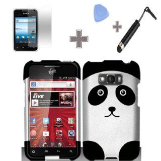 Rubberized Black Silver Panda Bear Snap on Design Case Hard Case Skin Cover Faceplate with Screen Protector, Case Opener and Stylus Pen for LG Optimus Elite LS696 / Optimus Quest L46c   Sprint/StraightTalk/Net 10/Virgin Mobile Cell Phones & Accessorie