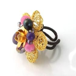 Brass Wire Works Blossoming Rose Purple Amethyst Free Size Ring (Thailand) Rings