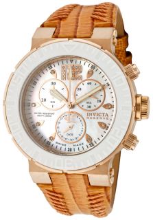 Invicta 10732  Watches,Womens Ocean Reef/Reserve Chronograph White MOP Dial Tan Genuine Calf Leather, Chronograph Invicta Quartz Watches
