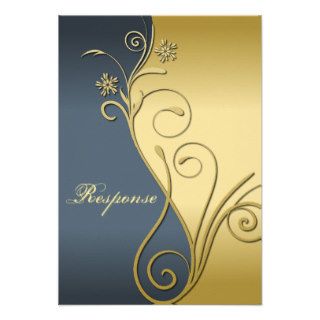 Classy Blue Gold Floral Wedding Response RSVP Personalized Invitations