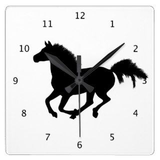 Horse galloping beautiful black silhouette clock
