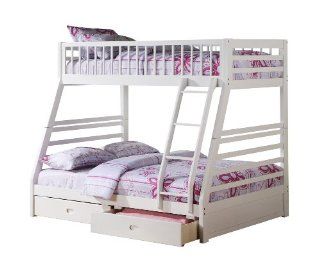 New Jason White Wood Twin over Full Girls Bunk Bed Beds w/ 2 Underbed Drawers Home & Kitchen