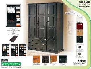 100% Solid Wood Grand Wardrobe•Armoire•Closet • 46"Wx72"Hx21"D • Honey Pine • 4 Small Shelves, 1 Hanging Bar, 2 Drawers, 1 Lock, 2 Latches Included • Optional Additional Large Shelves Sold Separately