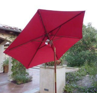 7ft wooden market umbrella with tilt mechanism   Red  Patio Umbrellas  Patio, Lawn & Garden