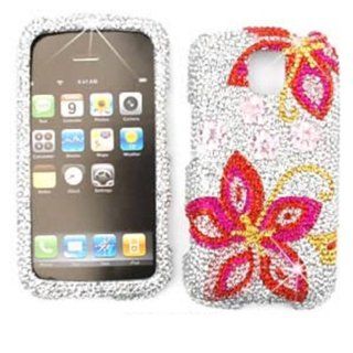 ACCESSORY BLING STONES COVER CASE FOR LG OPTIMUS M / OPTIMUS C MS 690 BLING FLOWERS WHITE Cell Phones & Accessories