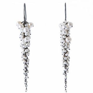 waterfall earrings, pearl & oxidised silver by kate wood jewellery