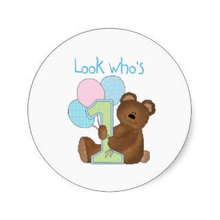 Bear First Birthday Blue Stickers
