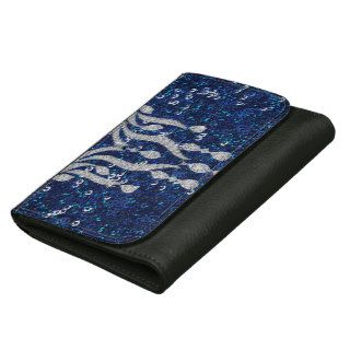 Bling Customized White Accent on Blue Glitter Wallets For Women