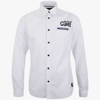 Jack & Jones Mens Long Sleeve Lock Logo Shirt   Optical White      Mens Clothing