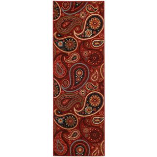 Rubber Back Red Paisley Floral Non skid Runner Rug (22 X 69)