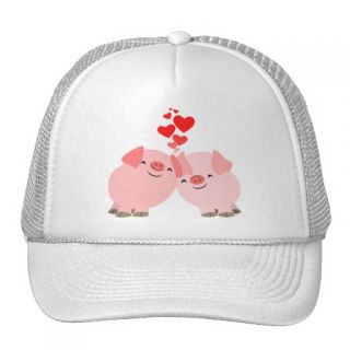 Cute Cartoon Pigs in Love Hat