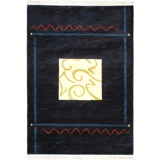 Alicante Navy Abstract Geometric Bordered Rug (53 X 74)