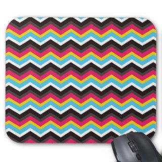 Colorful Pink Yellow Blue Chevron Stripes Zig Zag Mouse Pads