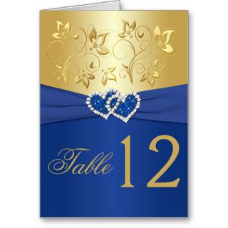 Royal Blue and Gold Floral Table Number Card Greeting Card