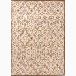 Hand made Arts And Craft Pattern Taupe/ Orange Wool Rug (9x12)