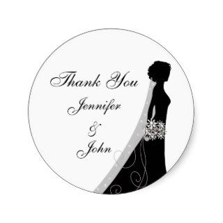Veiled Bride Silhouette Wedding Thank You Stickers