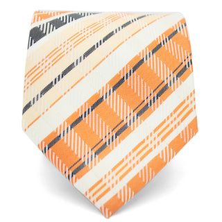 Ferrecci Slim Orange Cream Plaid Classic Necktie With Matching Handkerchief   Tie Set
