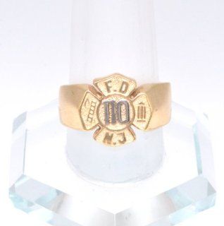 14K Yellow Gold NJ Fire Department Badge Ring Jewelry