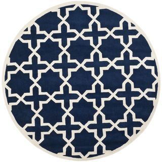 Safavieh Handmade Moroccan Chatham Collection Dark Blue/ Ivory Wool Rug (5 Round)