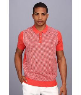Ben Sherman Sweater Knit Micro Geo S/S Polo Mens Short Sleeve Pullover (Red)