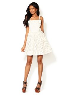 Eyelet Combo Strapless Dress by Anna Sui
