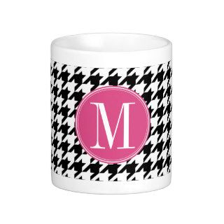 Black White Hot Pink Houndstooth Pattern Monogram Mug