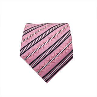 Ferrecci Slim Classic Pink Striped Necktie With Matching Handkerchief   Tie Set